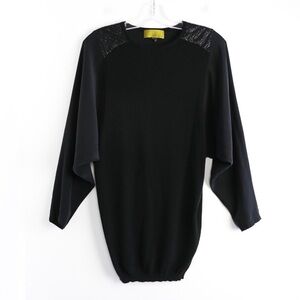 Nicole Miller black batwing sweater long knit top sequin silk tunic mixed fabric
